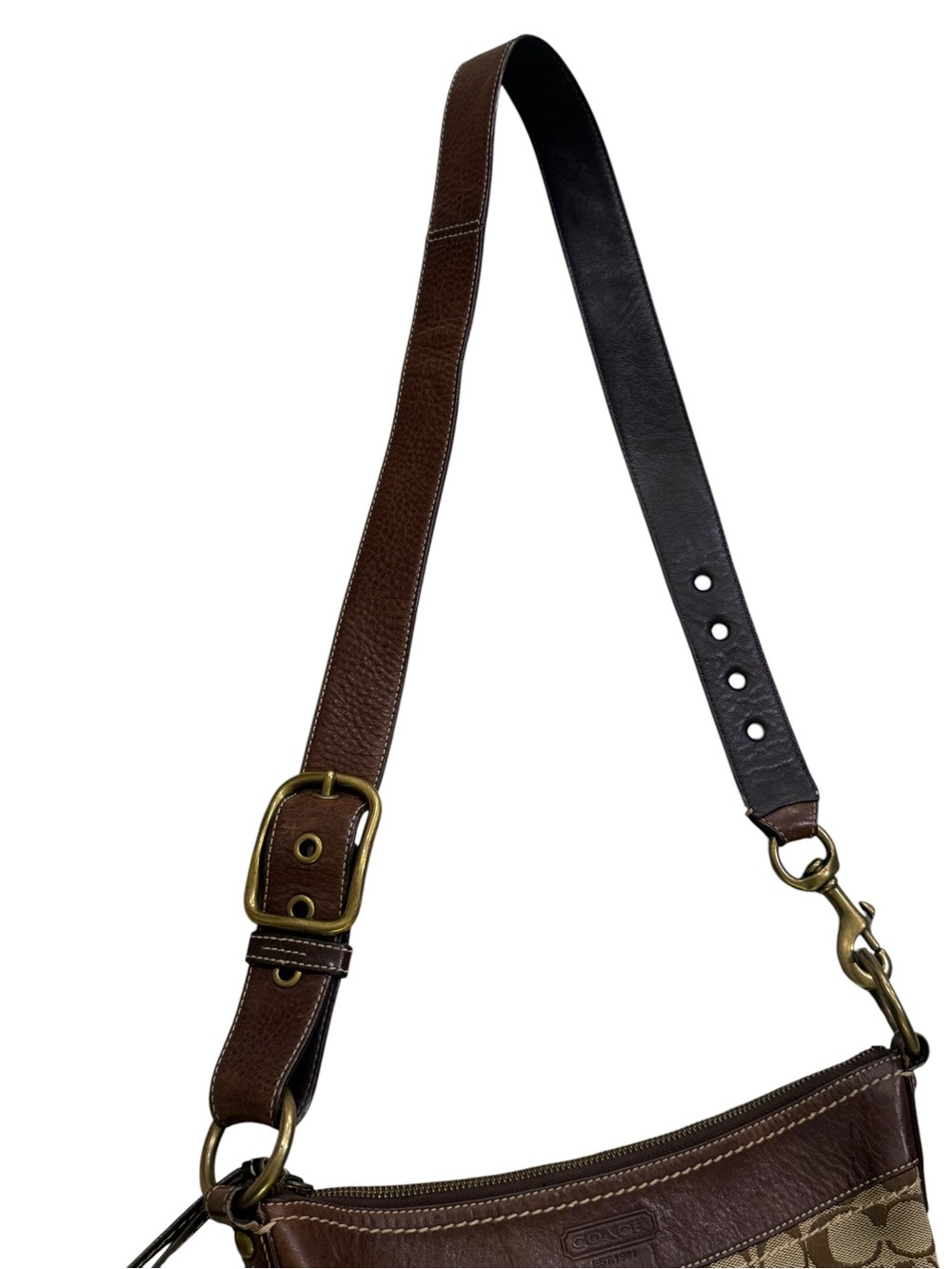 Vintage Coach Signature Crossbody Bag | Brown Jacquard Canvas & Leather Trim - Picture 10 of 16
